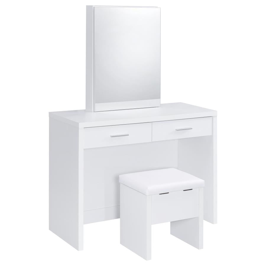 Home & Sleep Outlet - Bunbury Makeup Vanity Table Set Storage Mirror and Stool White