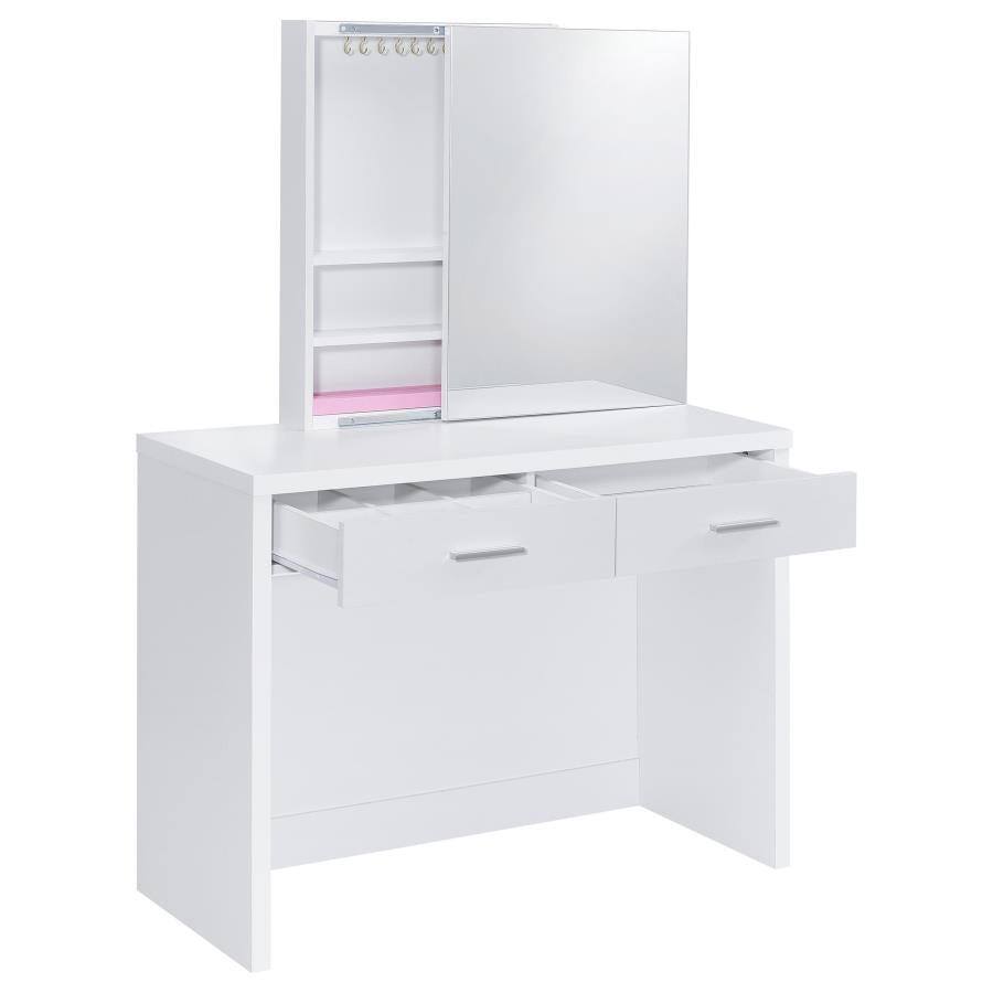 Home & Sleep Outlet - Bunbury Makeup Vanity Table Set Storage Mirror and Stool White