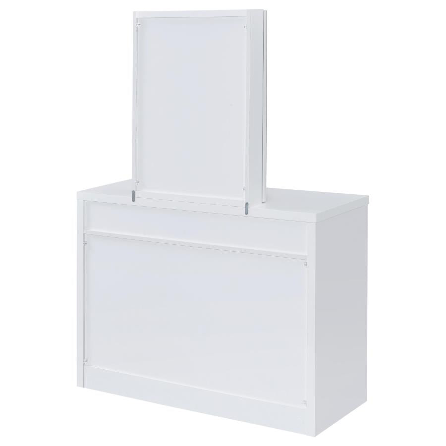 Home & Sleep Outlet - Bunbury Makeup Vanity Table Set Storage Mirror and Stool White