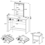 Home & Sleep Outlet - Bunbury Makeup Vanity Table Set Storage Mirror and Stool White