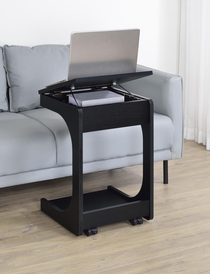 Home & Sleep Outlet - Ralston C-Shaped Lift-Top Sofa Side Table With Casters Black