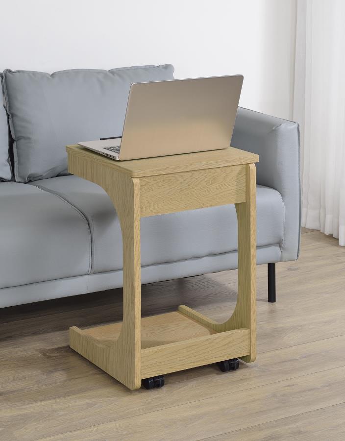 Home & Sleep Outlet - Ralston C-Shaped Lift-Top Sofa Side Table With Casters Light Oak