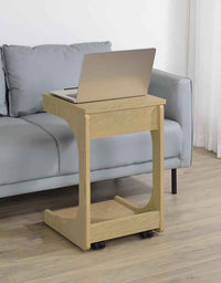 Ralston C-Shaped Lift-Top Sofa Side Table With Casters Light Oak