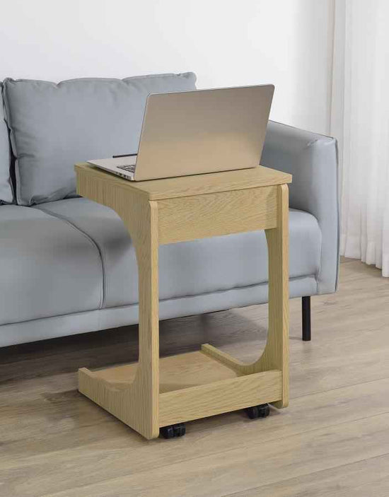 Ralston C-Shaped Lift-Top Sofa Side Table With Casters Light Oak