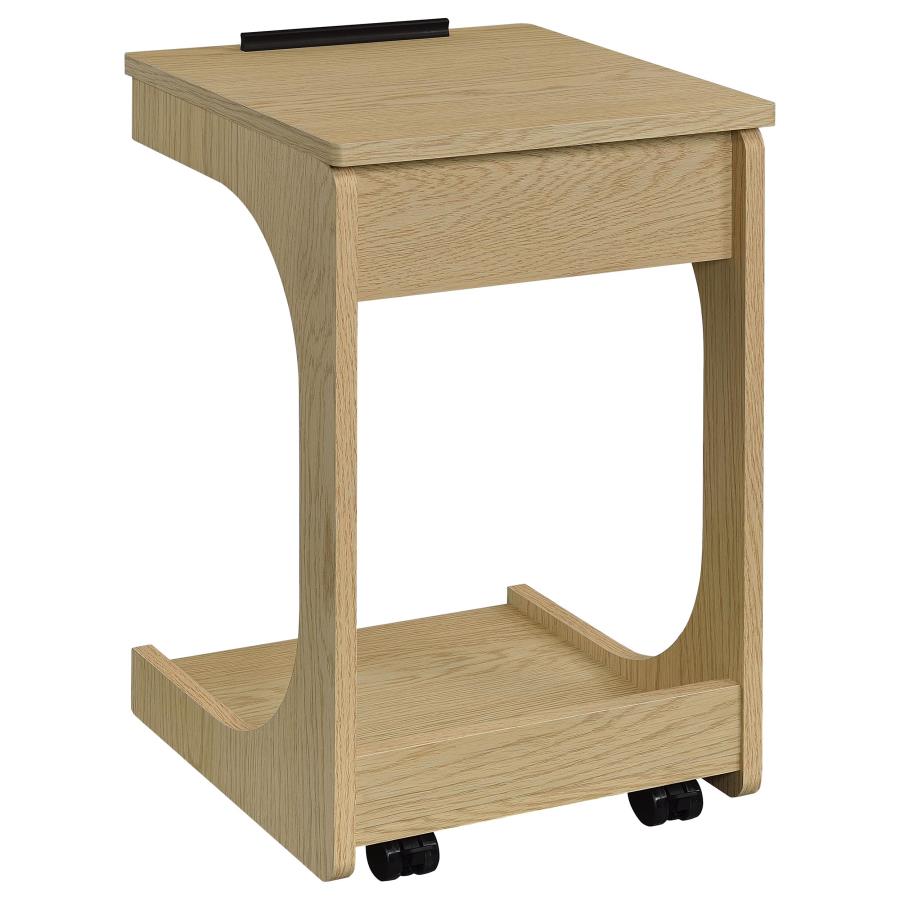 Home & Sleep Outlet - Ralston C-Shaped Lift-Top Sofa Side Table With Casters Light Oak