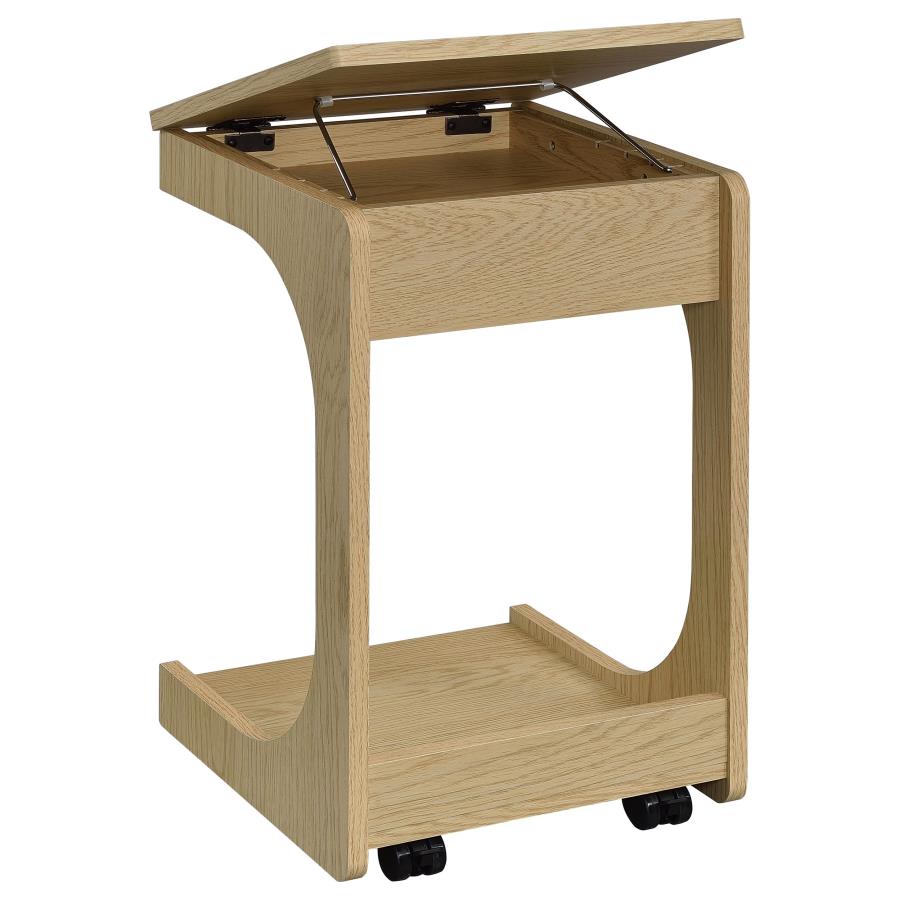 Home & Sleep Outlet - Ralston C-Shaped Lift-Top Sofa Side Table With Casters Light Oak