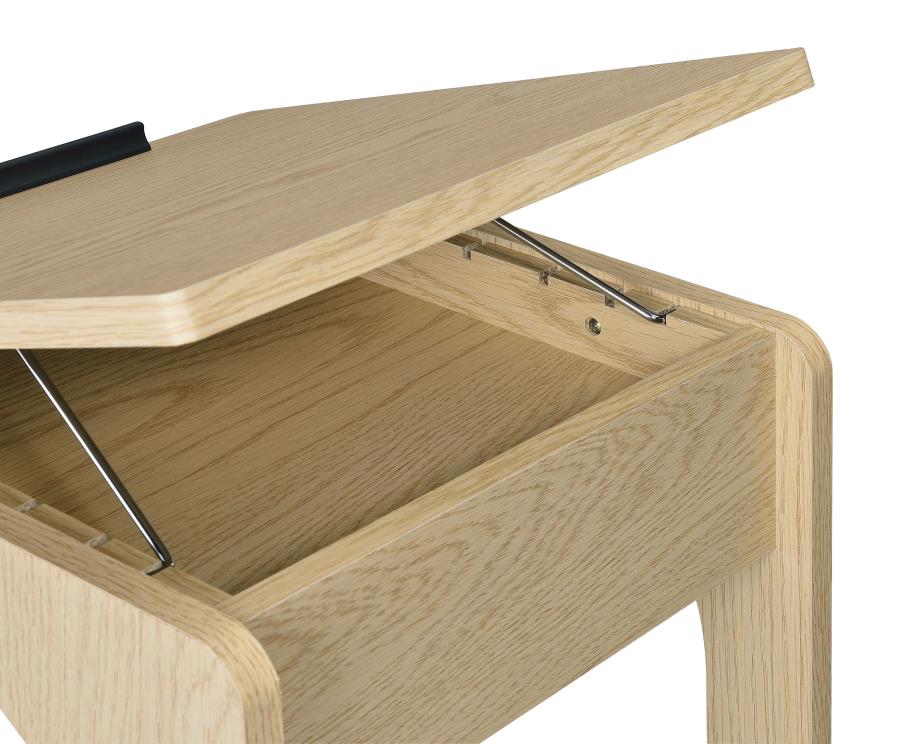 Home & Sleep Outlet - Ralston C-Shaped Lift-Top Sofa Side Table With Casters Light Oak