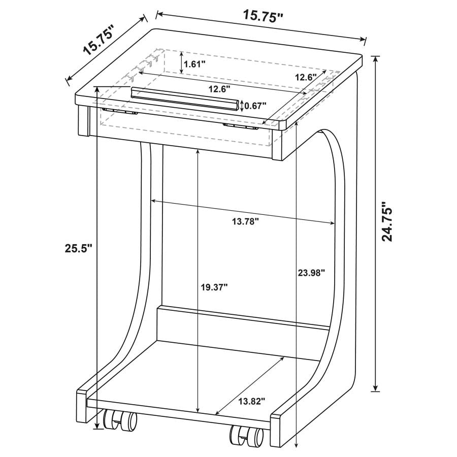 Home & Sleep Outlet - Ralston C-Shaped Lift-Top Sofa Side Table With Casters Light Oak
