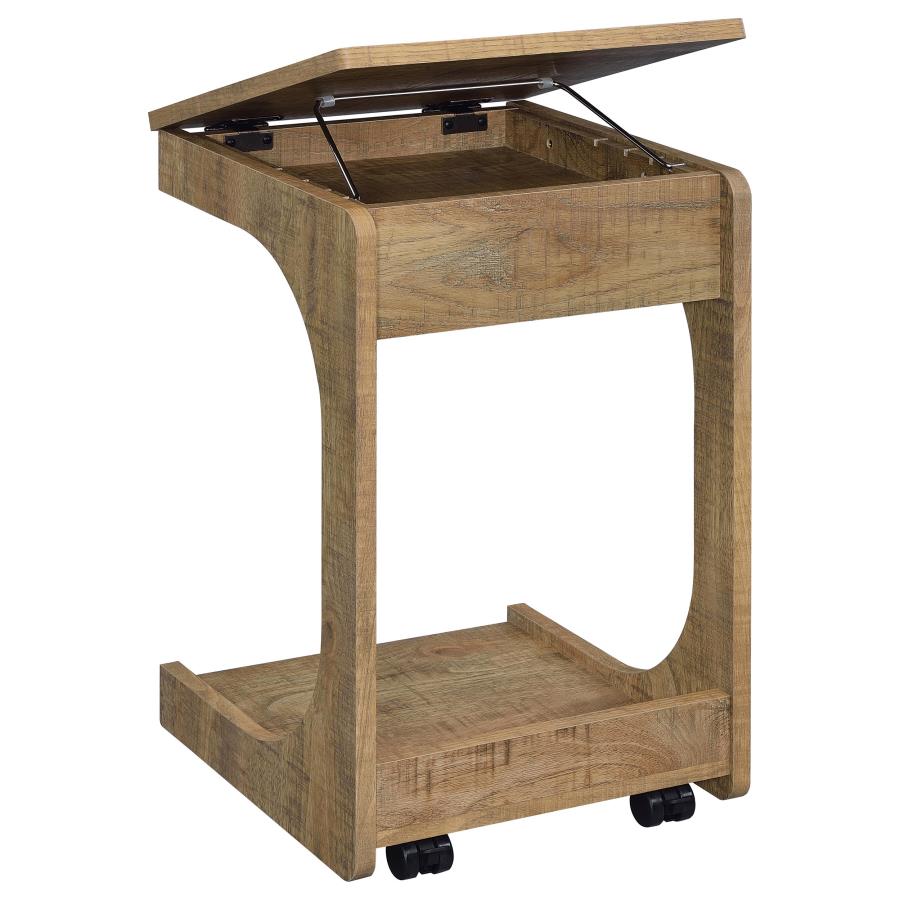 Home & Sleep Outlet - Ralston C-Shaped Lift-Top Sofa Side Table With Casters Mango