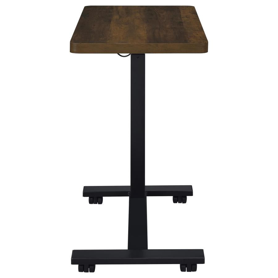 Home & Sleep Outlet - Westpark Pneumatic Adjustable C-Shape Side Table with Casters Dark Pine
