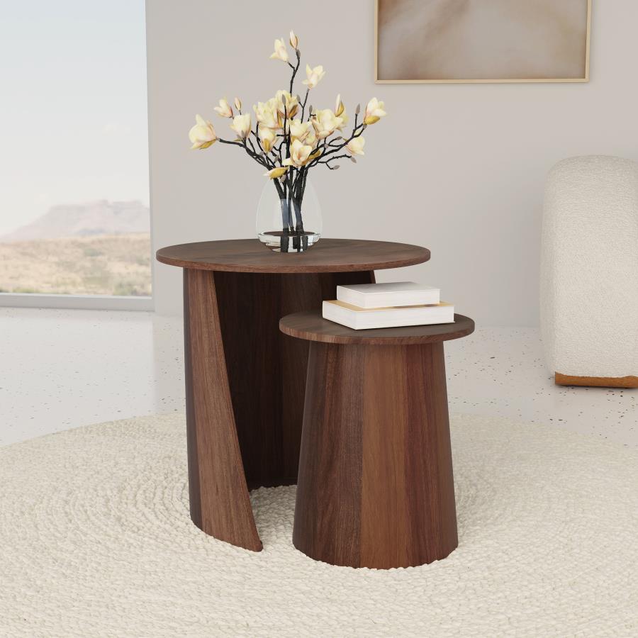 Home & Sleep Outlet - Yency 2-piece Round Mango Wood Nesting Table Set Dark Brown Mango
