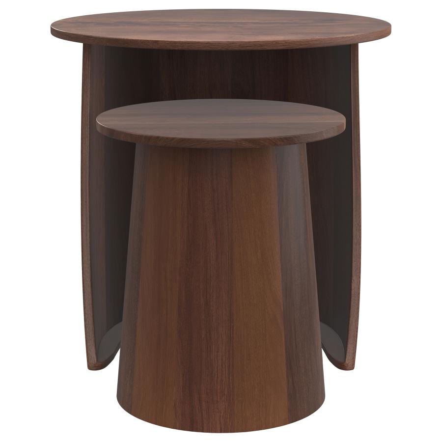Home & Sleep Outlet - Yency 2-piece Round Mango Wood Nesting Table Set Dark Brown Mango