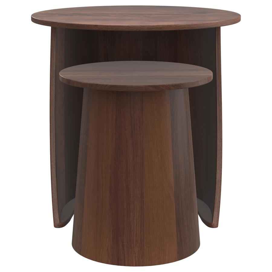 Yency 2-piece Round Mango Wood Nesting Table Set Dark Brown Mango