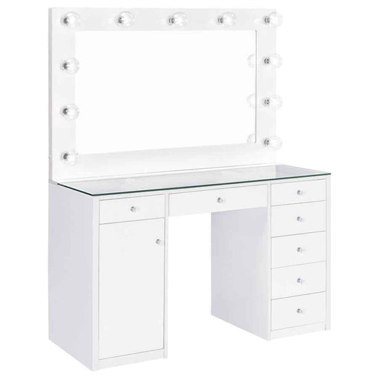 Acena 7-drawer Vanity Set with Lighting White High Gloss