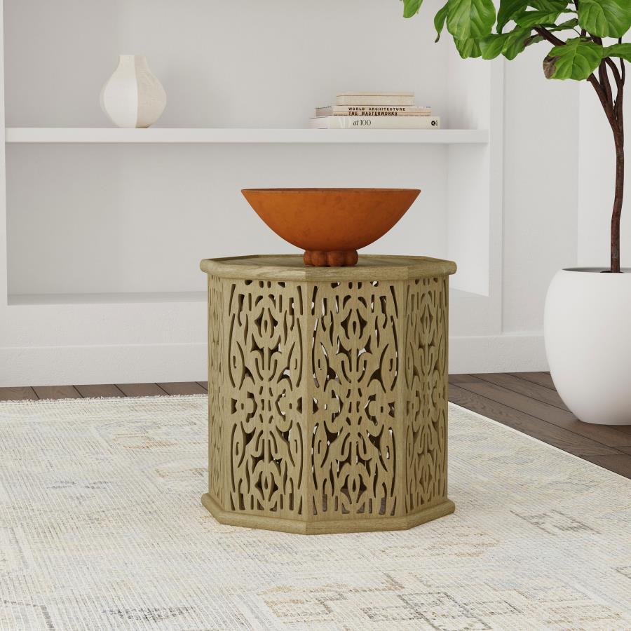 Home & Sleep Outlet - Torres Octagonal Solid Mango Wood Side Table Natural Brown