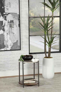 Noemie Round Marble Top Accent Side Table White and Gunmetal