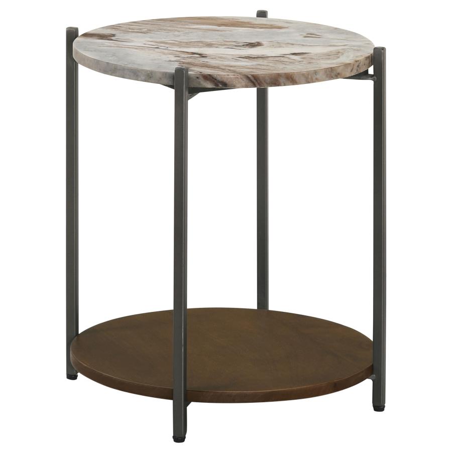 Home & Sleep Outlet - Noemie Round Marble Top Accent Side Table White and Gunmetal