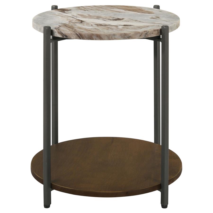 Home & Sleep Outlet - Noemie Round Marble Top Accent Side Table White and Gunmetal
