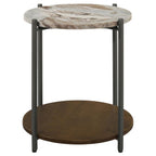 Home & Sleep Outlet - Noemie Round Marble Top Accent Side Table White and Gunmetal