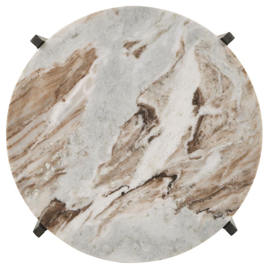 Home & Sleep Outlet - Noemie Round Marble Top Accent Side Table White and Gunmetal