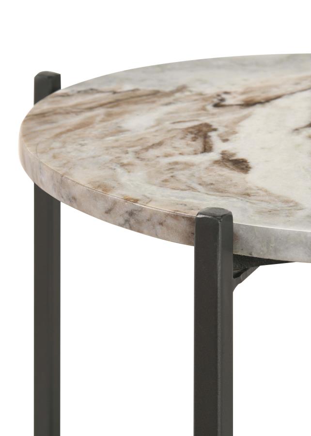 Home & Sleep Outlet - Noemie Round Marble Top Accent Side Table White and Gunmetal