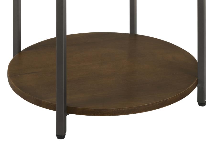 Home & Sleep Outlet - Noemie Round Marble Top Accent Side Table White and Gunmetal