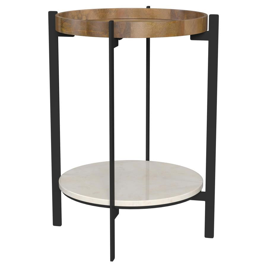 Home & Sleep Outlet - Adhvik Round End Side Table Marble Shelf Natural and Black
