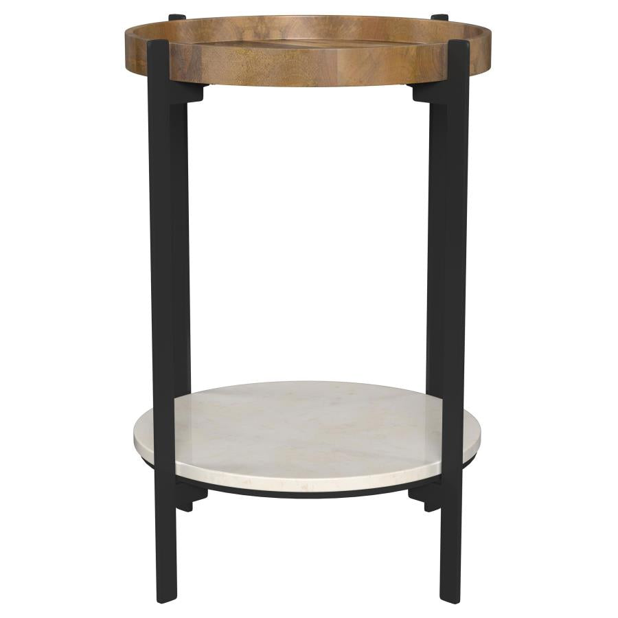 Home & Sleep Outlet - Adhvik Round End Side Table Marble Shelf Natural and Black