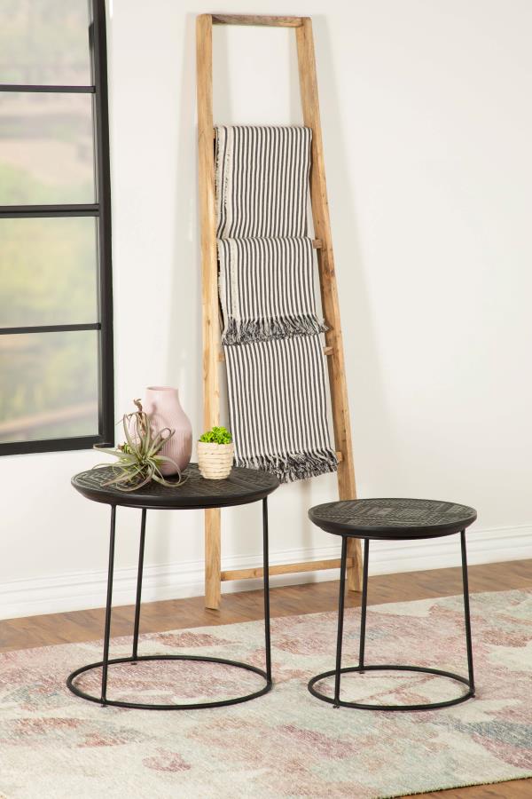 Home & Sleep Outlet - Loannis 2-piece Round Mango Wood Nesting Table Matte Black