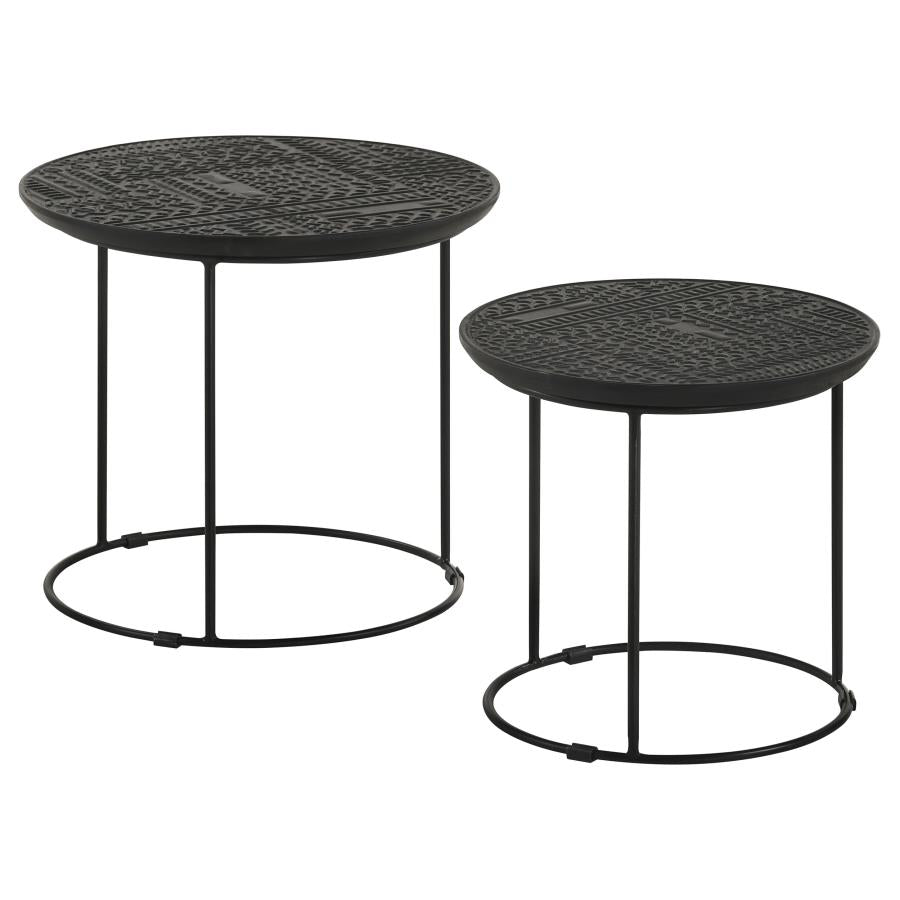 Home & Sleep Outlet - Loannis 2-piece Round Mango Wood Nesting Table Matte Black