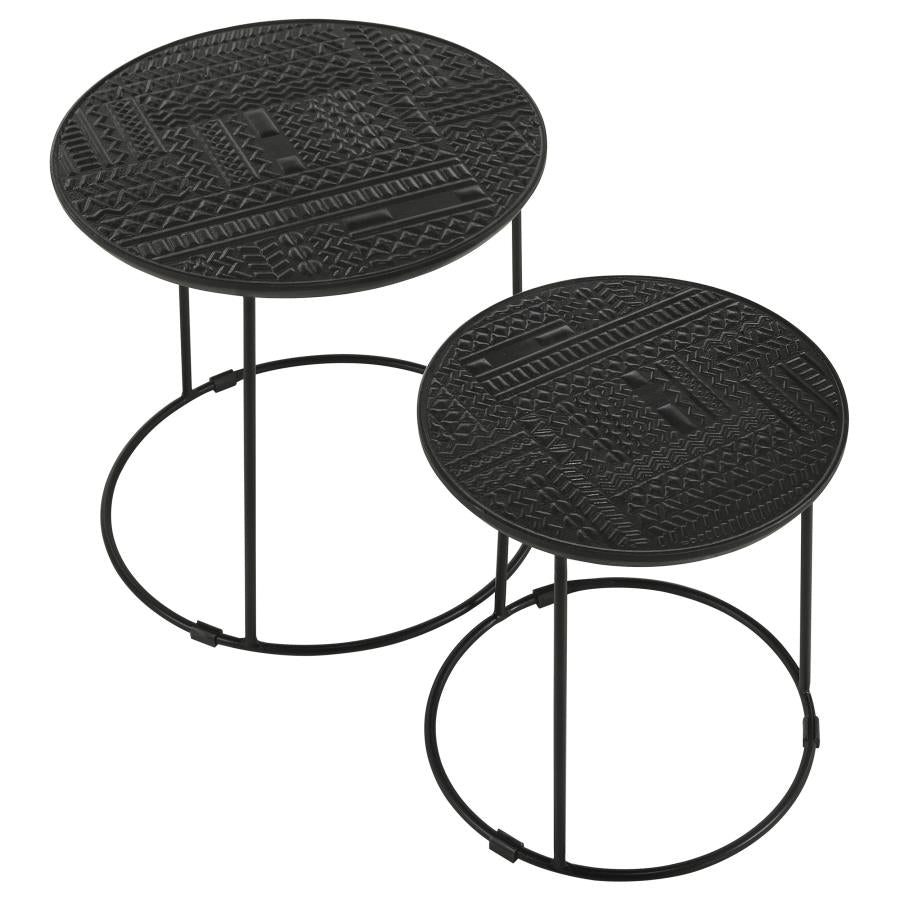 Home & Sleep Outlet - Loannis 2-piece Round Mango Wood Nesting Table Matte Black