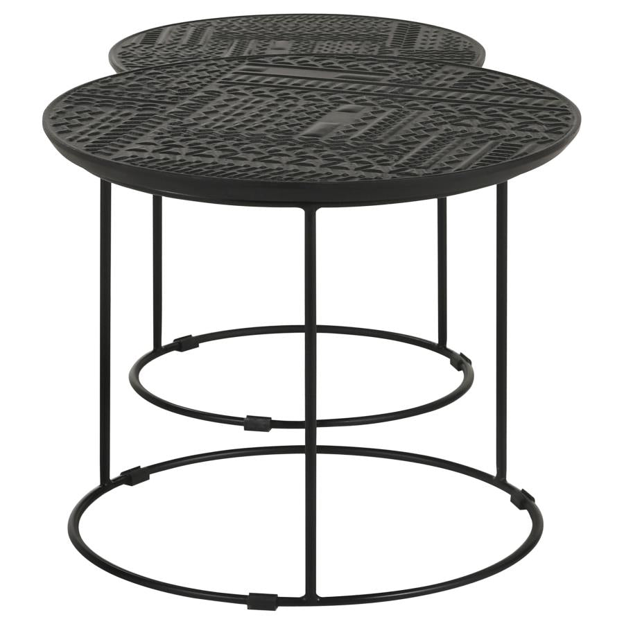 Home & Sleep Outlet - Loannis 2-piece Round Mango Wood Nesting Table Matte Black