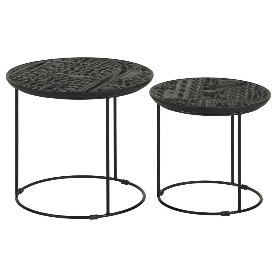 Home & Sleep Outlet - Loannis 2-piece Round Mango Wood Nesting Table Matte Black