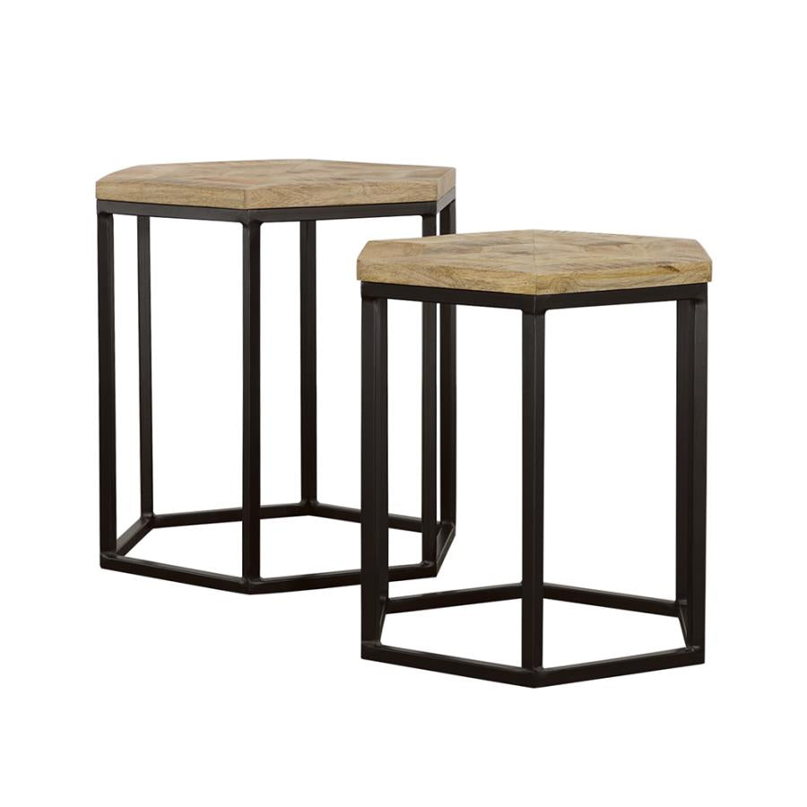Home & Sleep Outlet - Adger 2-piece Hexagonal Nesting Tables Natural and Black