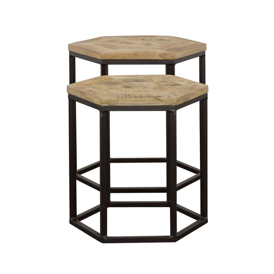 Home & Sleep Outlet - Adger 2-piece Hexagonal Nesting Tables Natural and Black