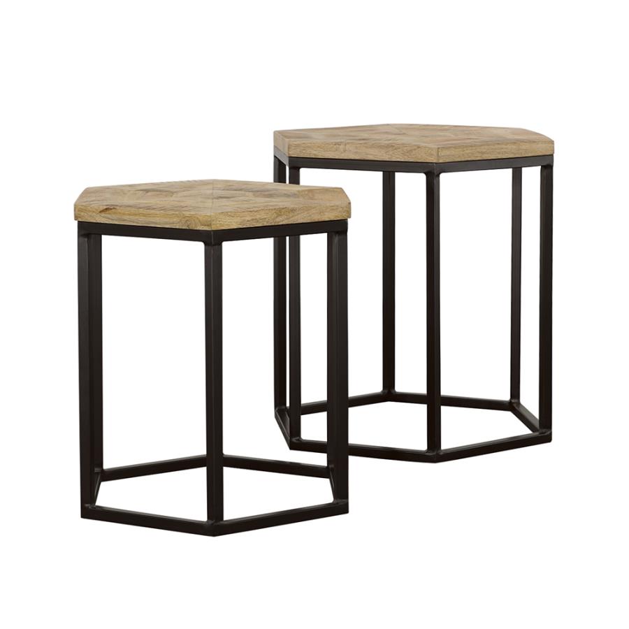 Home & Sleep Outlet - Adger 2-piece Hexagonal Nesting Tables Natural and Black