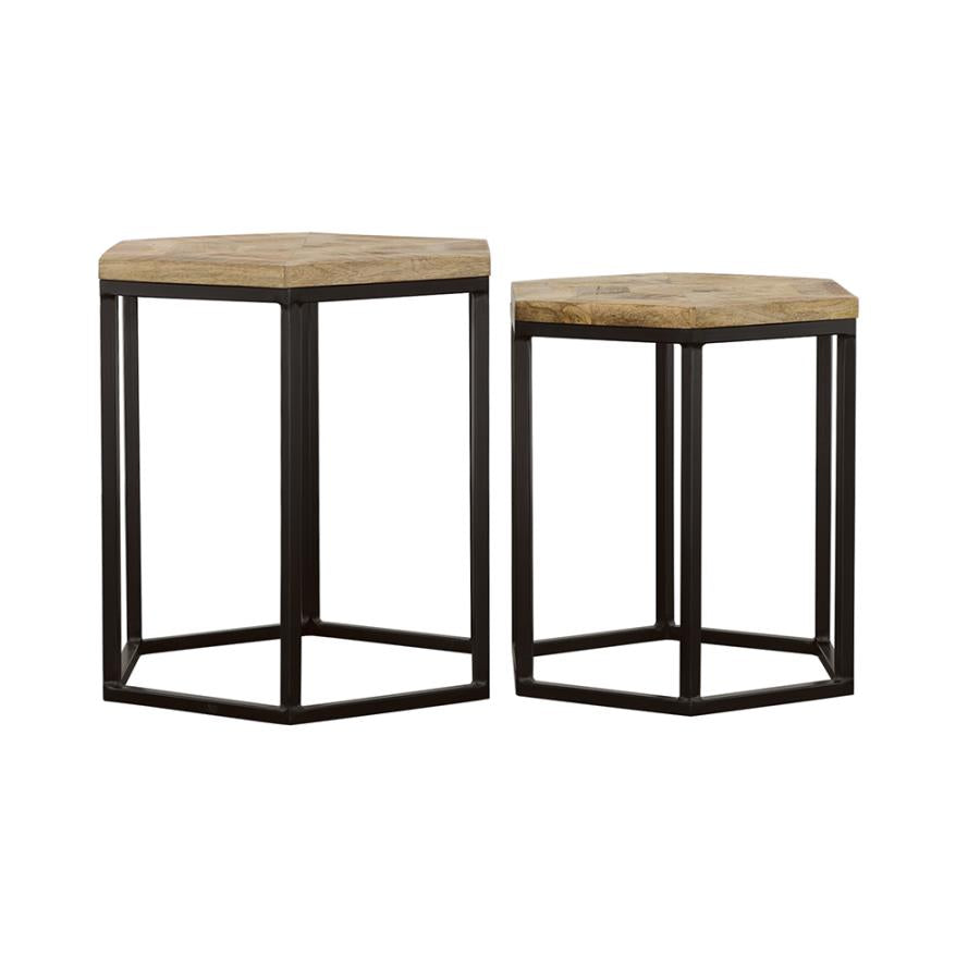 Home & Sleep Outlet - Adger 2-piece Hexagonal Nesting Tables Natural and Black