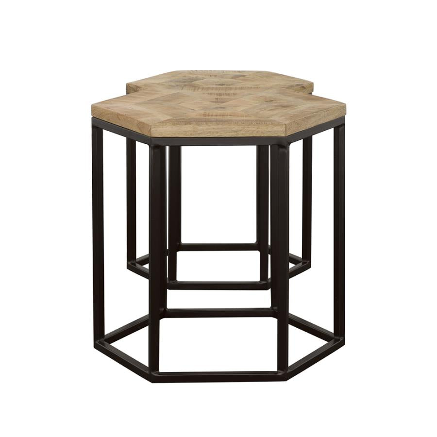 Home & Sleep Outlet - Adger 2-piece Hexagonal Nesting Tables Natural and Black