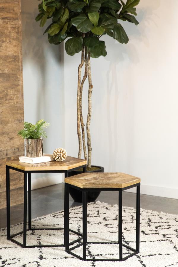 Home & Sleep Outlet - Adger 2-piece Hexagonal Nesting Tables Natural and Black