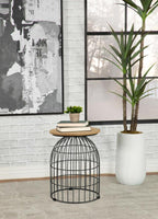 Home & Sleep Outlet - Bernardo Round Wire Frame Side Table Natural and Gunmetal