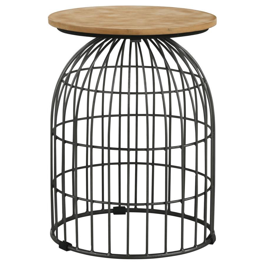 Home & Sleep Outlet - Bernardo Round Wire Frame Side Table Natural and Gunmetal
