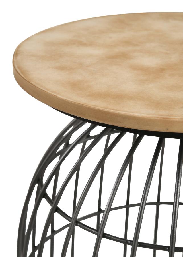 Home & Sleep Outlet - Bernardo Round Wire Frame Side Table Natural and Gunmetal