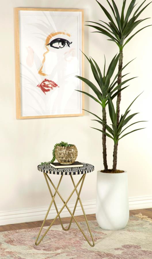 Home & Sleep Outlet - Xenia Round Bone Inlay Accent Side Table White and Gold