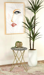 Home & Sleep Outlet - Xenia Round Bone Inlay Accent Side Table White and Gold