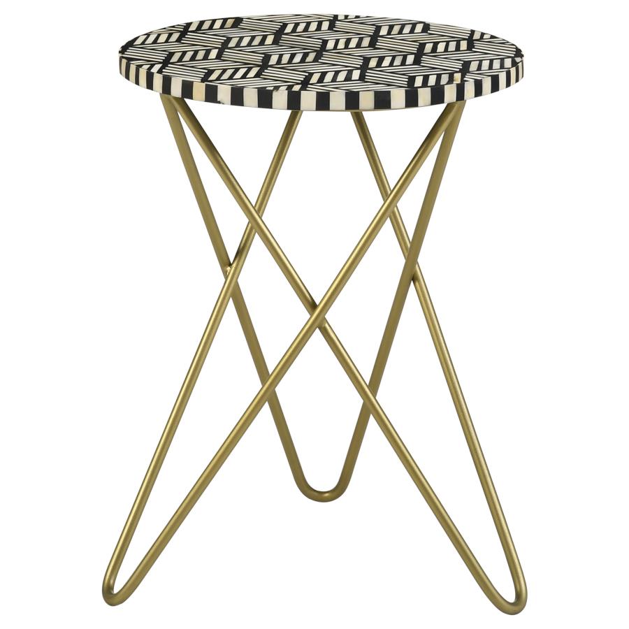 Home & Sleep Outlet - Xenia Round Bone Inlay Accent Side Table White and Gold