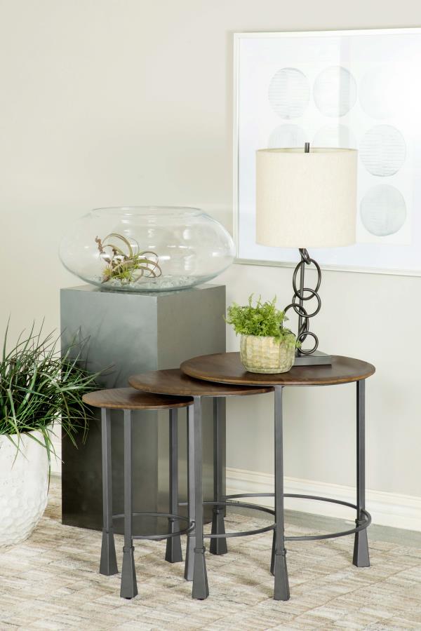 Home & Sleep Outlet - Deja 3-piece Round Nesting Table Set Natural and Gunmetal