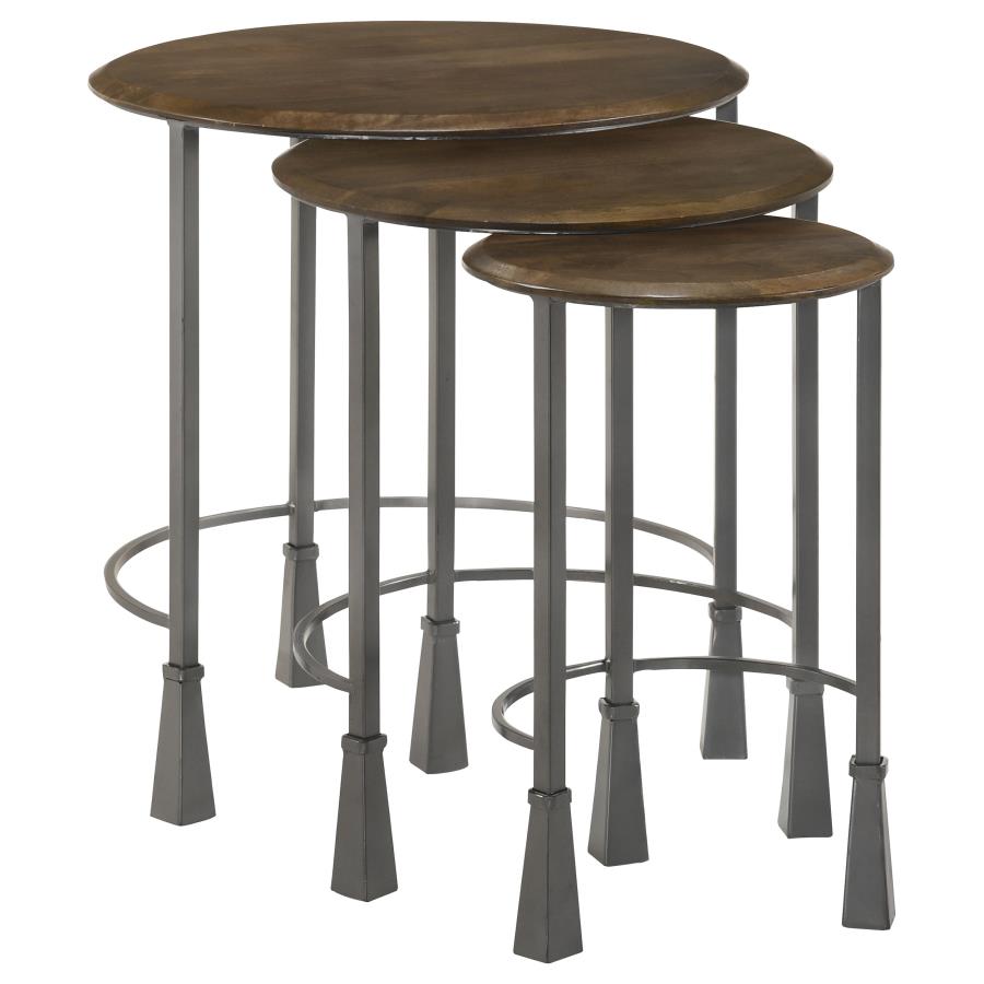 Home & Sleep Outlet - Deja 3-piece Round Nesting Table Set Natural and Gunmetal