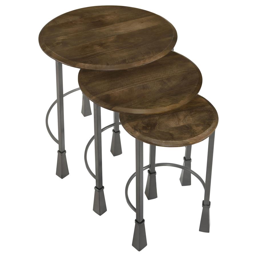 Home & Sleep Outlet - Deja 3-piece Round Nesting Table Set Natural and Gunmetal