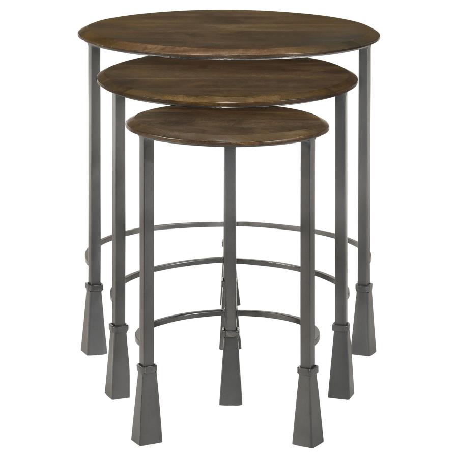 Home & Sleep Outlet - Deja 3-piece Round Nesting Table Set Natural and Gunmetal