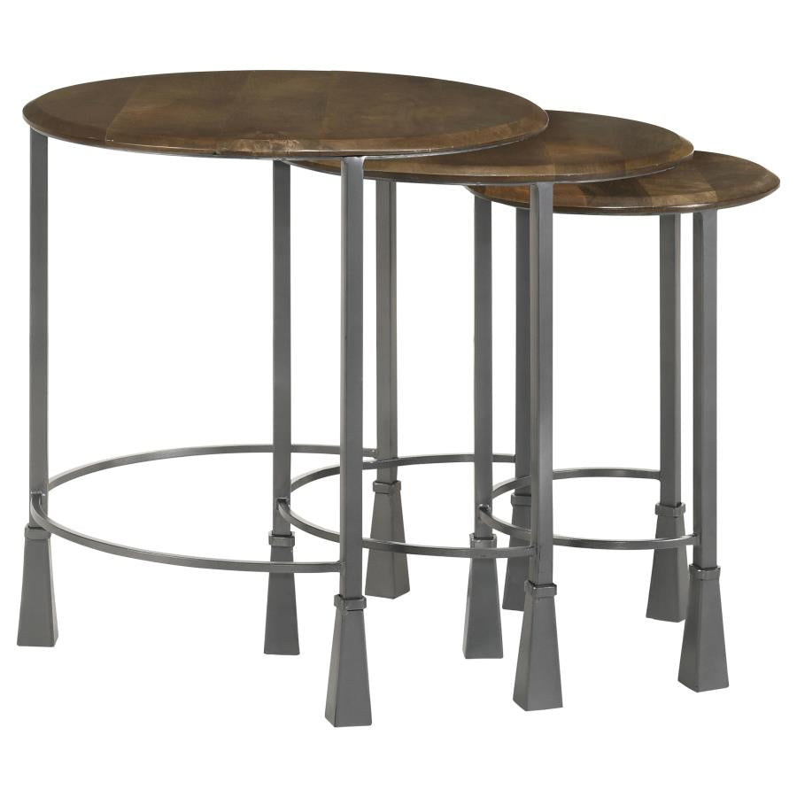 Home & Sleep Outlet - Deja 3-piece Round Nesting Table Set Natural and Gunmetal